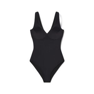 Spanx Swimsuits Women's Size Medium Black Pique Shaping Plunge One Piece NWOT